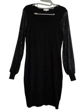 Birch NY Mini Dress Black Sequin Long Sleeve Formal Party Wedding Guest Sz S LBD